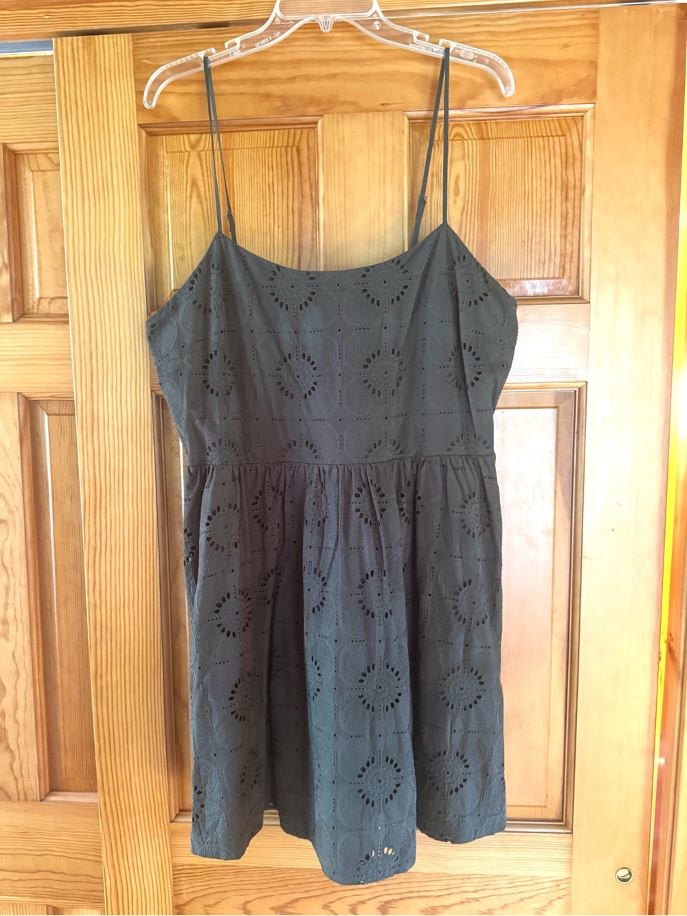 NWOT  LOFT Olive Green Eyelet Mini Dress with Pockets
